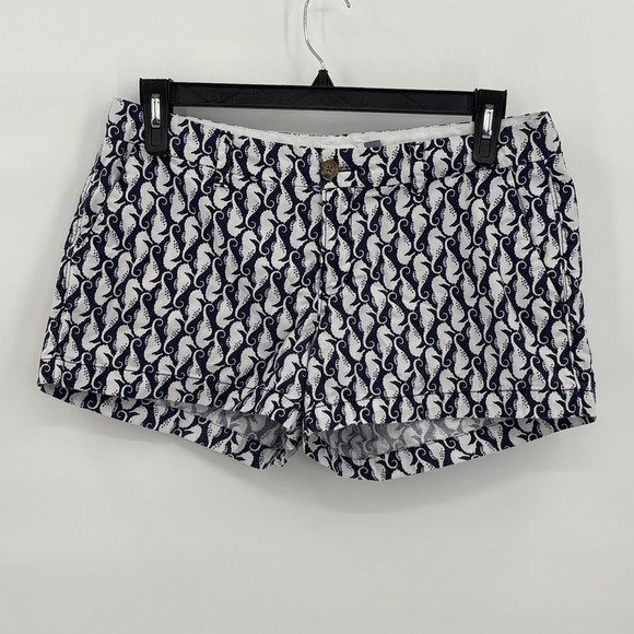 Old Navy Pants - Old Navy Women Navy Blue White Seahorse Print Chino Short Size 8 Nautical Summer